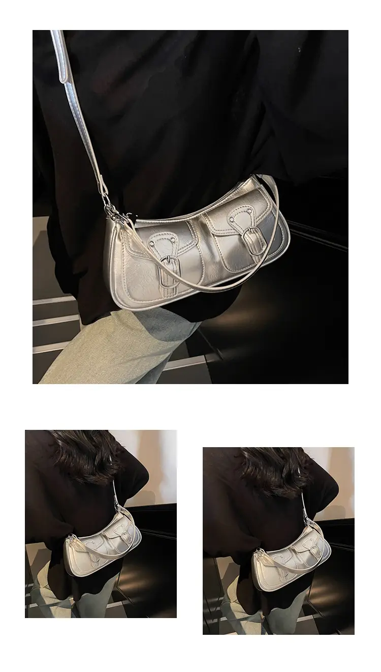 Women's Gold Leather Crossbody Bag with 3 Pockets — feature 11