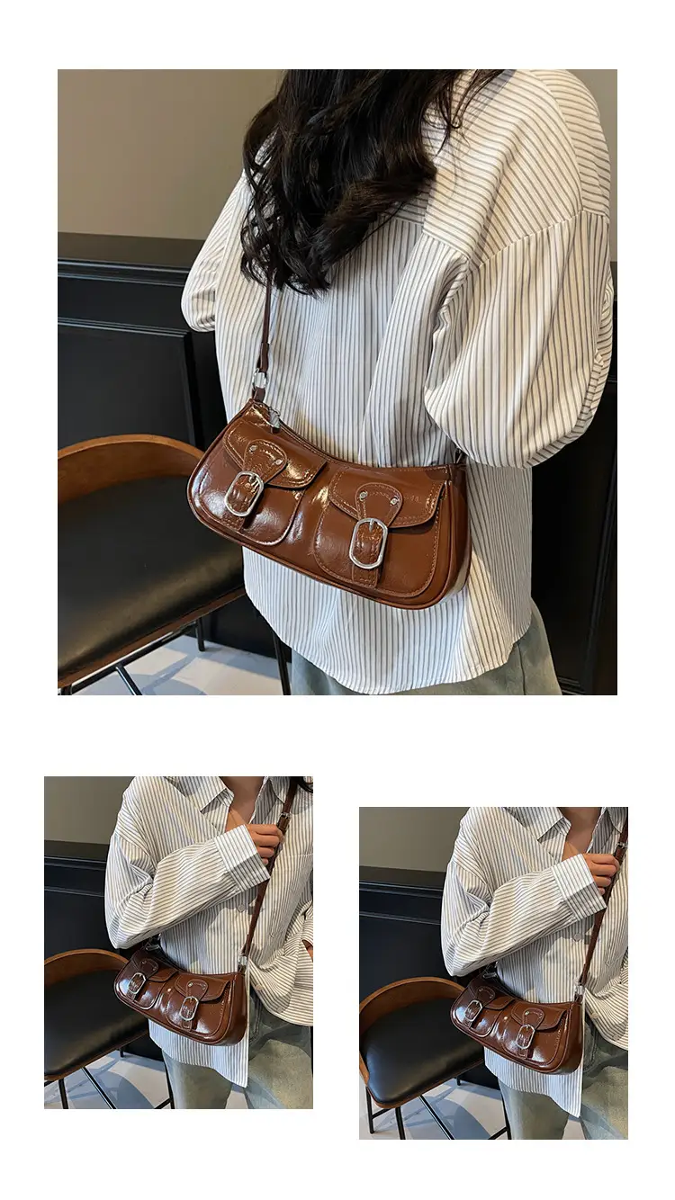 Women's Gold Leather Crossbody Bag with 3 Pockets — feature 13