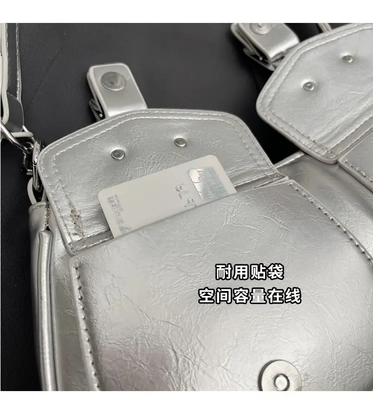 Women's Gold Leather Crossbody Bag with 3 Pockets — feature 6