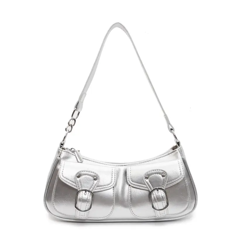 Women's Gold Leather Crossbody Bag with 3 Pockets - Image 3