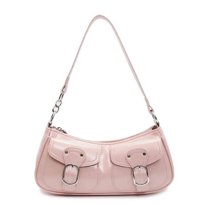 Women's Gold Leather Crossbody Bag with 3 Pockets - Image 4