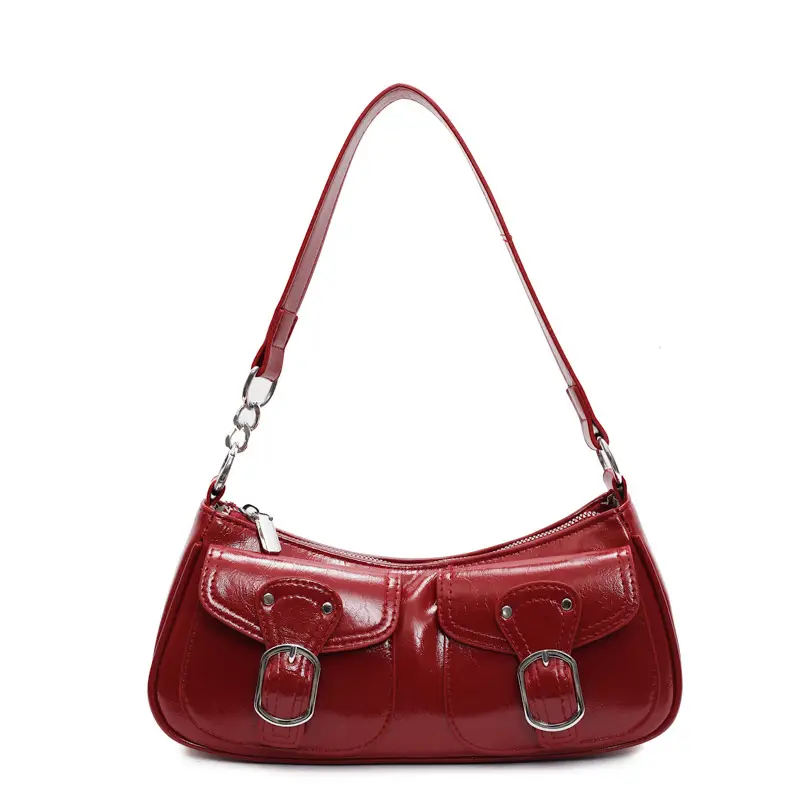 Women's Gold Leather Crossbody Bag with 3 Pockets - Image 5