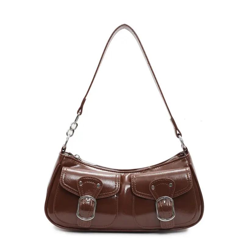 Women's Gold Leather Crossbody Bag with 3 Pockets - Image 6