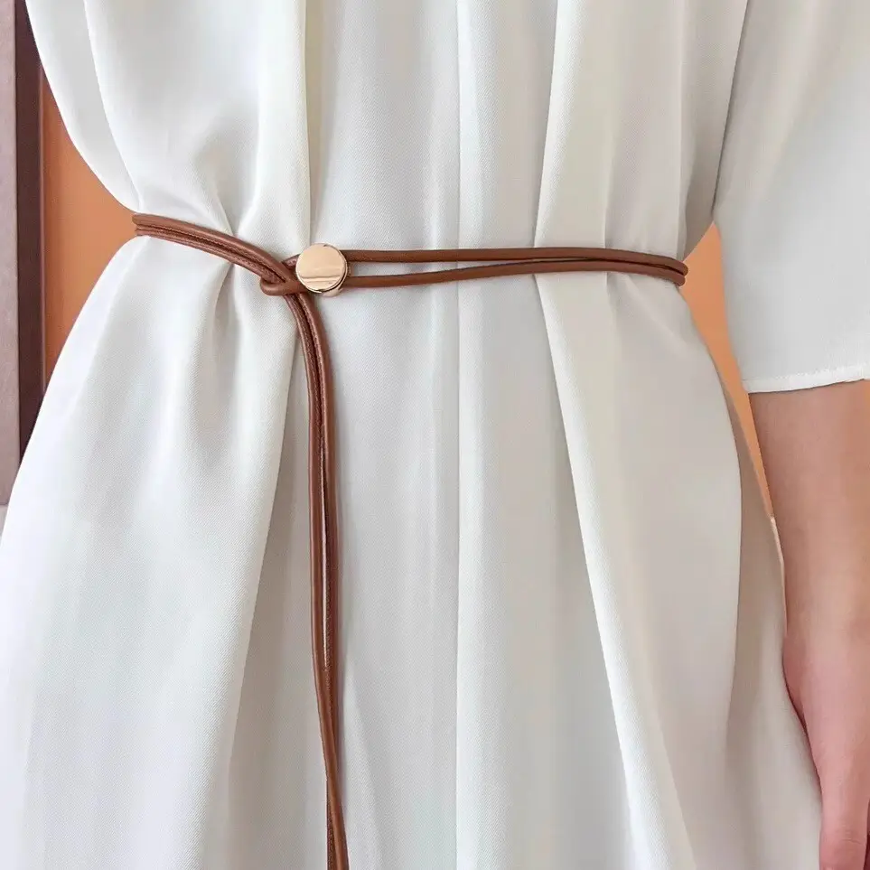 Women's White Leather Belted Summer Dress Shirt - Image 5