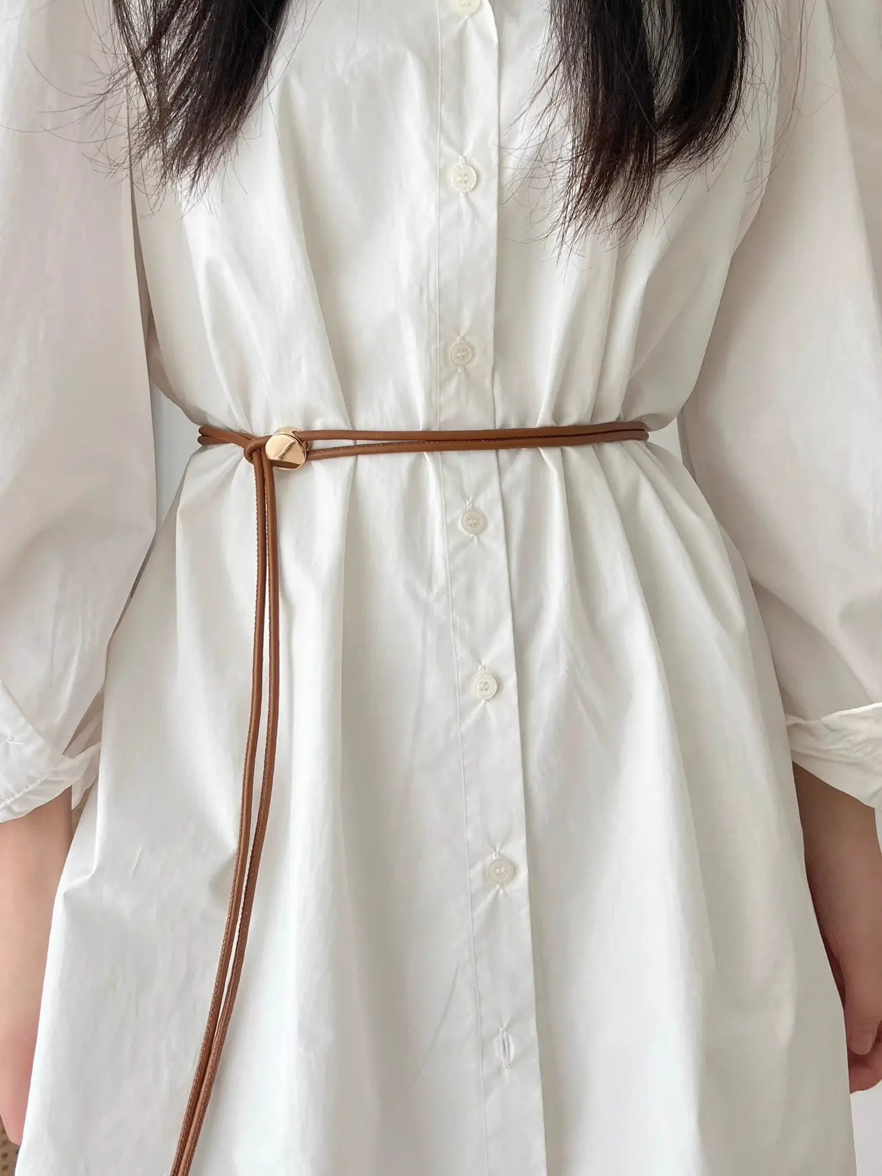 Women's White Leather Belted Summer Dress Shirt — feature 14
