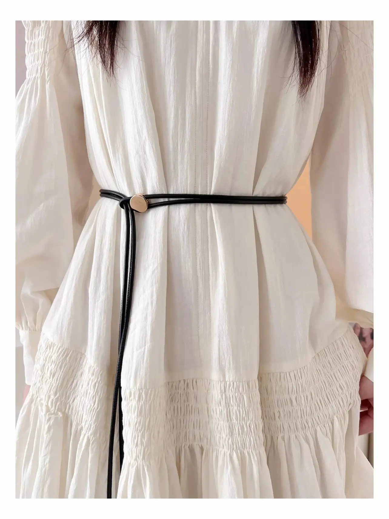 Women's White Leather Belted Summer Dress Shirt — feature 6