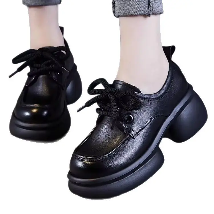Thick-soled small leather shoes women's 2025 spring new single-layer shoes slimming British style small height work shoes
