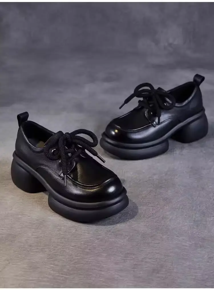 Thick-soled small leather shoes women's 2025 spring new single-layer shoes slimming British style small height work shoes — feature 10