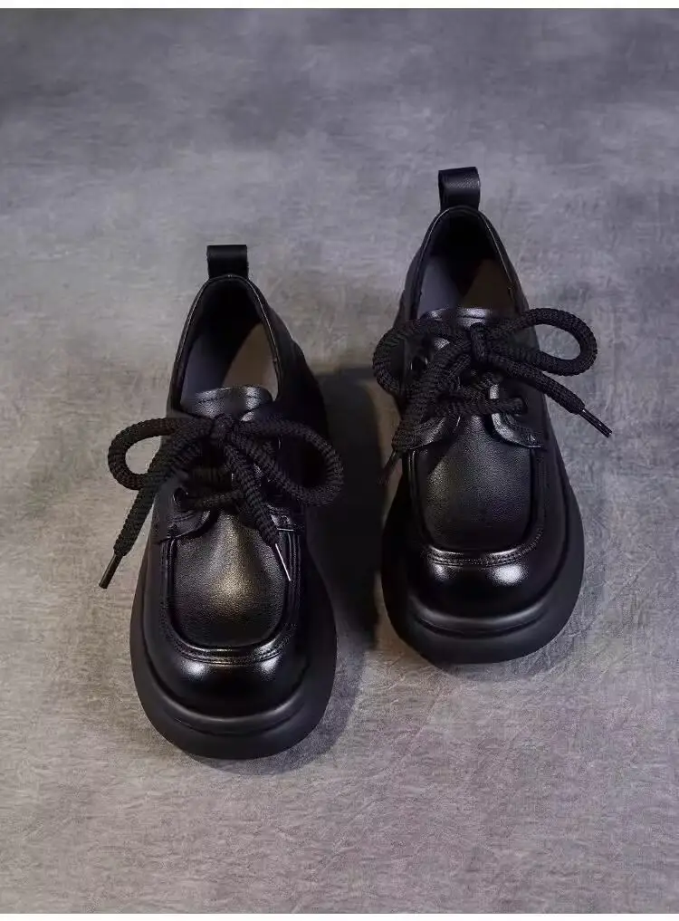 Thick-soled small leather shoes women's 2025 spring new single-layer shoes slimming British style small height work shoes — feature 11