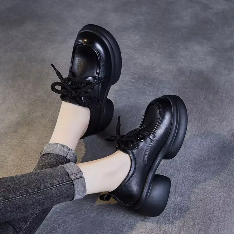 Thick-soled small leather shoes women's 2025 spring new single-layer shoes slimming British style small height work shoes — feature 12