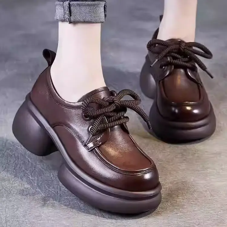 Thick-soled small leather shoes women's 2025 spring new single-layer shoes slimming British style small height work shoes — feature 2
