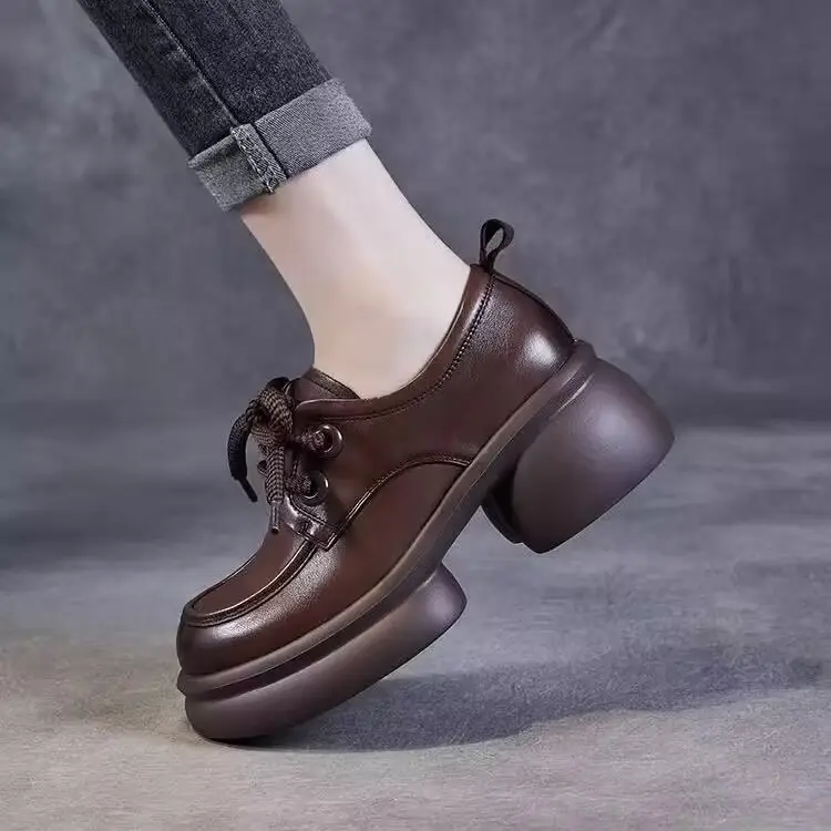 Thick-soled small leather shoes women's 2025 spring new single-layer shoes slimming British style small height work shoes — feature 3