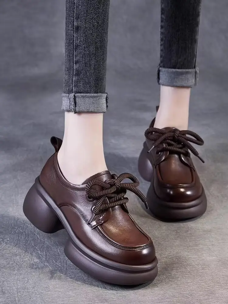 Thick-soled small leather shoes women's 2025 spring new single-layer shoes slimming British style small height work shoes — feature 4