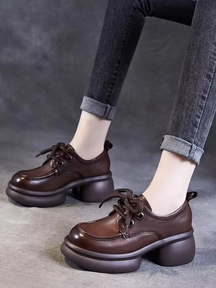 Thick-soled small leather shoes women's 2025 spring new single-layer shoes slimming British style small height work shoes — feature 5