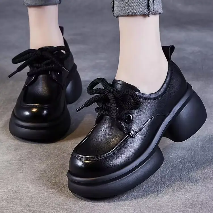 Thick-soled small leather shoes women's 2025 spring new single-layer shoes slimming British style small height work shoes — feature 7