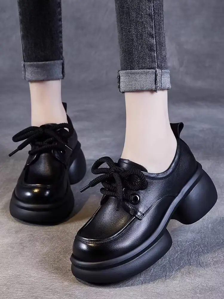 Thick-soled small leather shoes women's 2025 spring new single-layer shoes slimming British style small height work shoes — feature 8