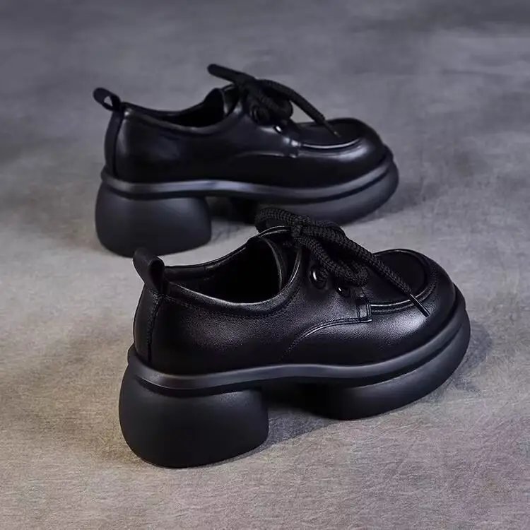 Thick-soled small leather shoes women's 2025 spring new single-layer shoes slimming British style small height work shoes — feature 9