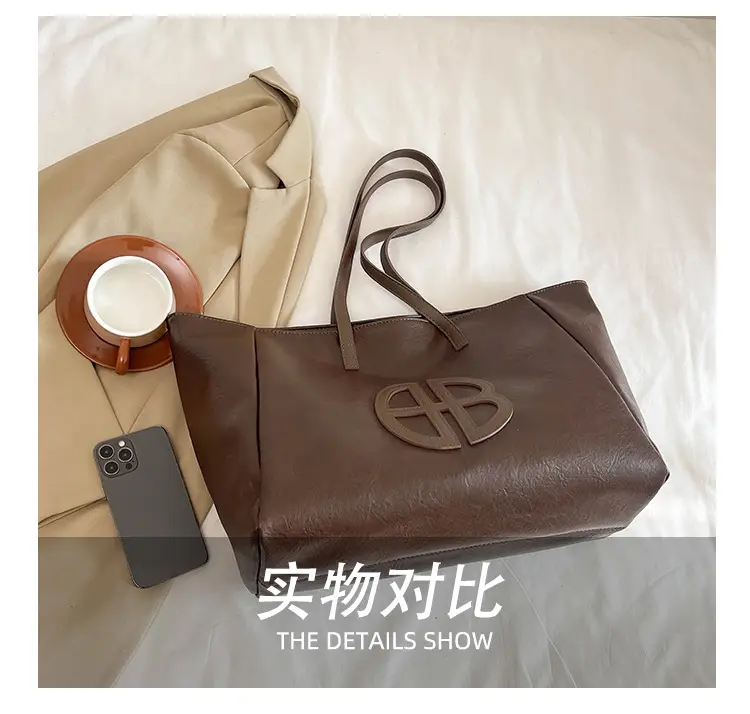 Women's Cream Leather Shoulder Bag with Logo, 2026 Spring Summer Use — feature 10