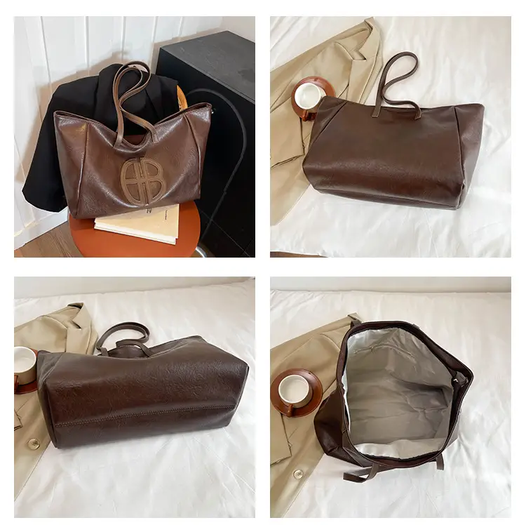 Women's Cream Leather Shoulder Bag with Logo, 2026 Spring Summer Use — feature 11