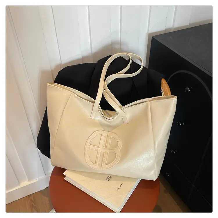 Women's Cream Leather Shoulder Bag with Logo, 2026 Spring Summer Use — feature 16