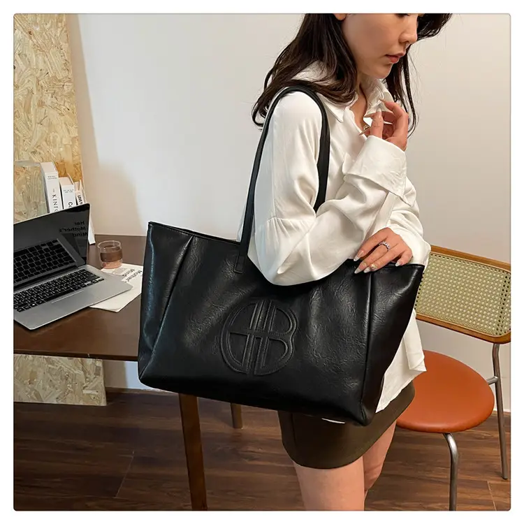 Women's Cream Leather Shoulder Bag with Logo, 2026 Spring Summer Use — feature 23