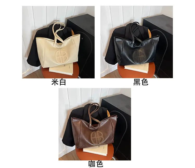 Women's Cream Leather Shoulder Bag with Logo, 2026 Spring Summer Use — feature 3