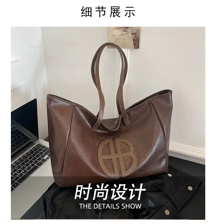 Women's Cream Leather Shoulder Bag with Logo, 2026 Spring Summer Use — feature 4