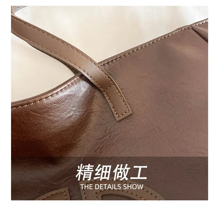 Women's Cream Leather Shoulder Bag with Logo, 2026 Spring Summer Use — feature 7