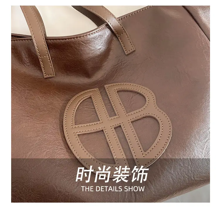 Women's Cream Leather Shoulder Bag with Logo, 2026 Spring Summer Use — feature 8
