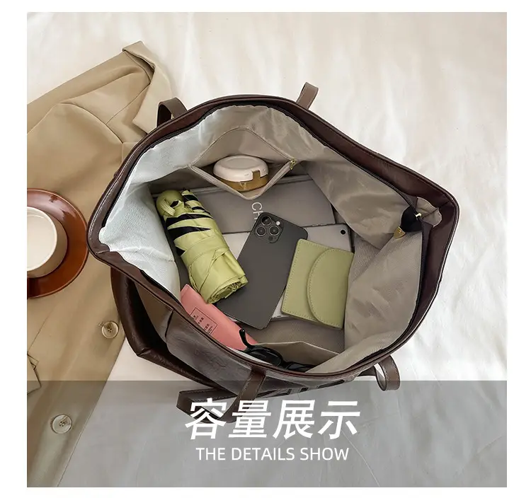Women's Cream Leather Shoulder Bag with Logo, 2026 Spring Summer Use — feature 9