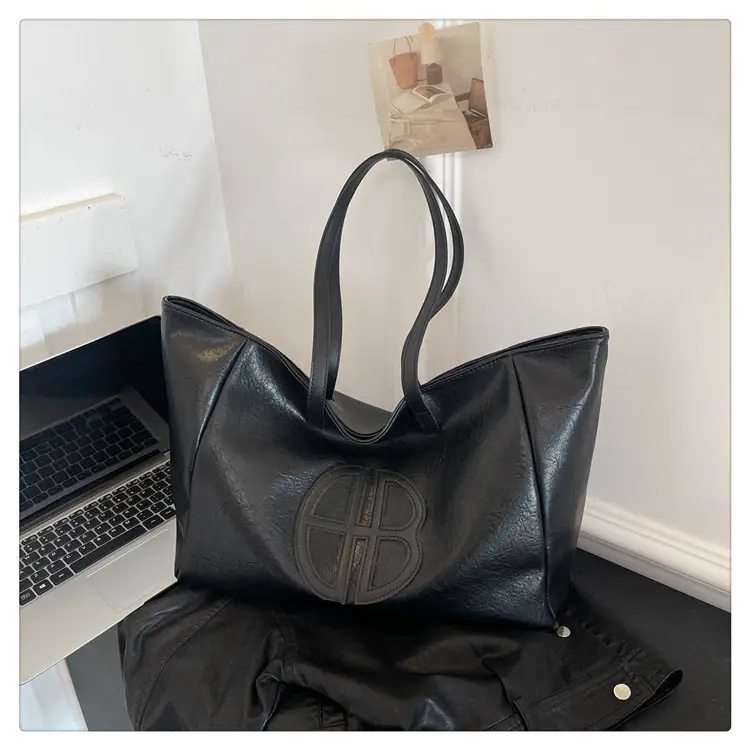Women's Cream Leather Shoulder Bag with Logo, 2026 Spring Summer Use - Image 2