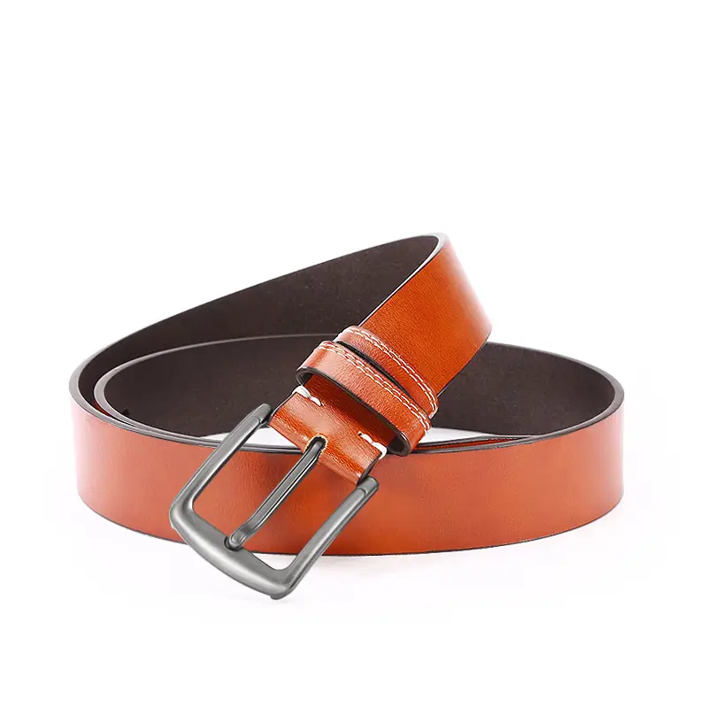 Men's Buckle Belt Silver Alloy Brown Leather Belt - Image 8