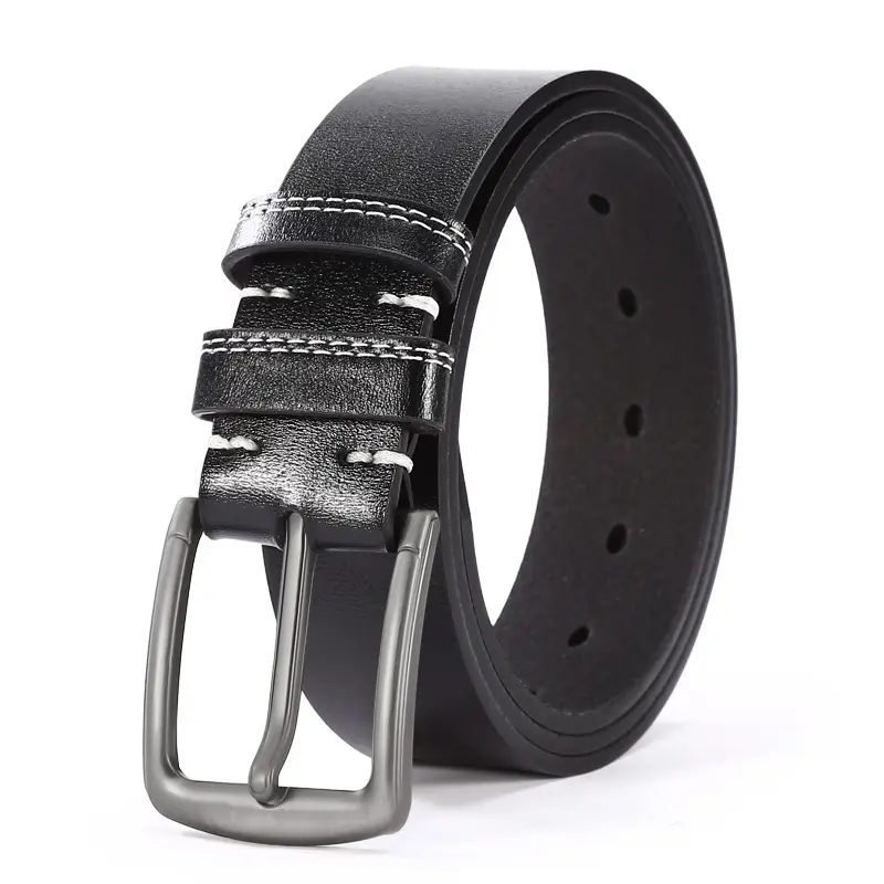 Men's Buckle Belt Silver Alloy Brown Leather Belt - Image 9