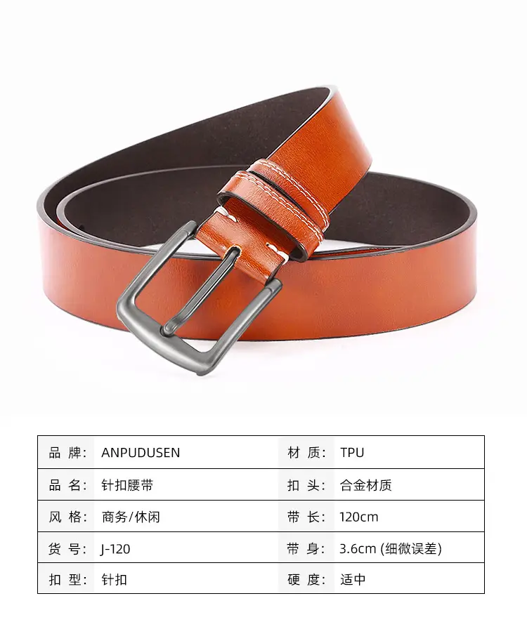 Men's Buckle Belt Silver Alloy Brown Leather Belt — feature 3