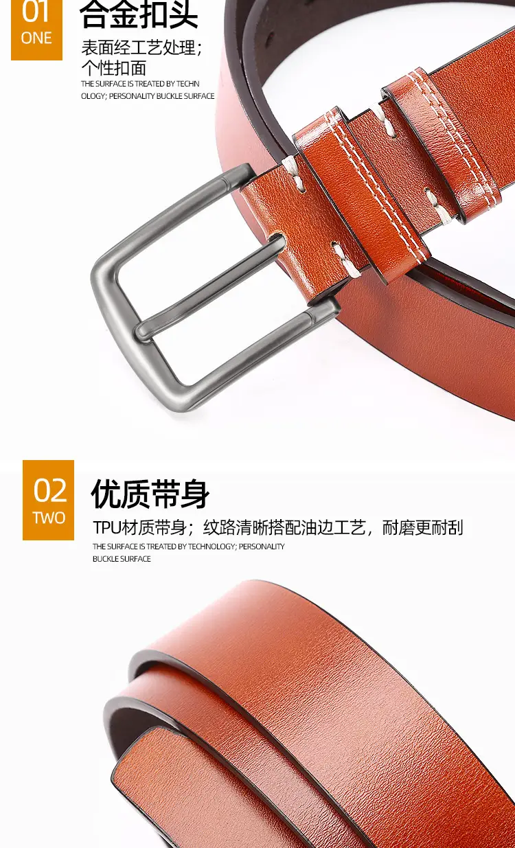 Men's Buckle Belt Silver Alloy Brown Leather Belt — feature 6