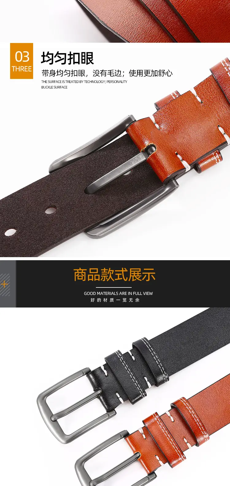 Men's Buckle Belt Silver Alloy Brown Leather Belt — feature 7