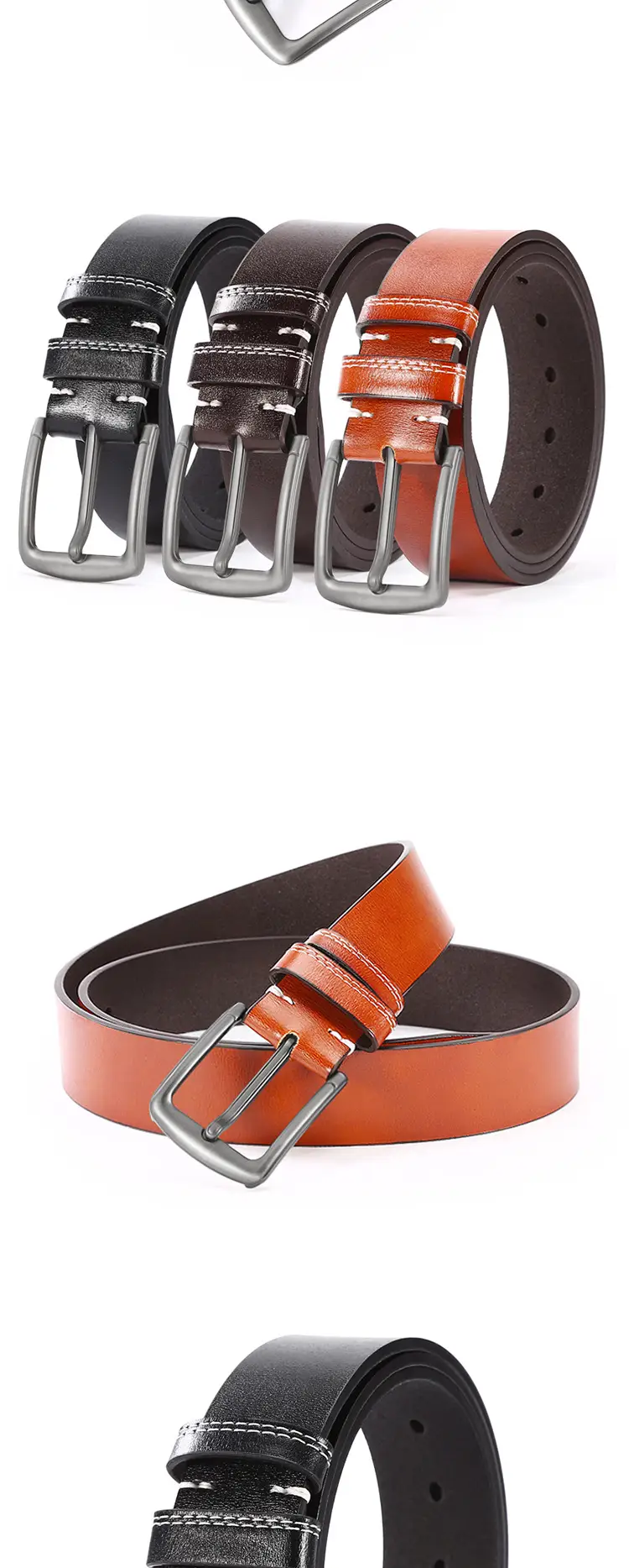 Men's Buckle Belt Silver Alloy Brown Leather Belt — feature 8