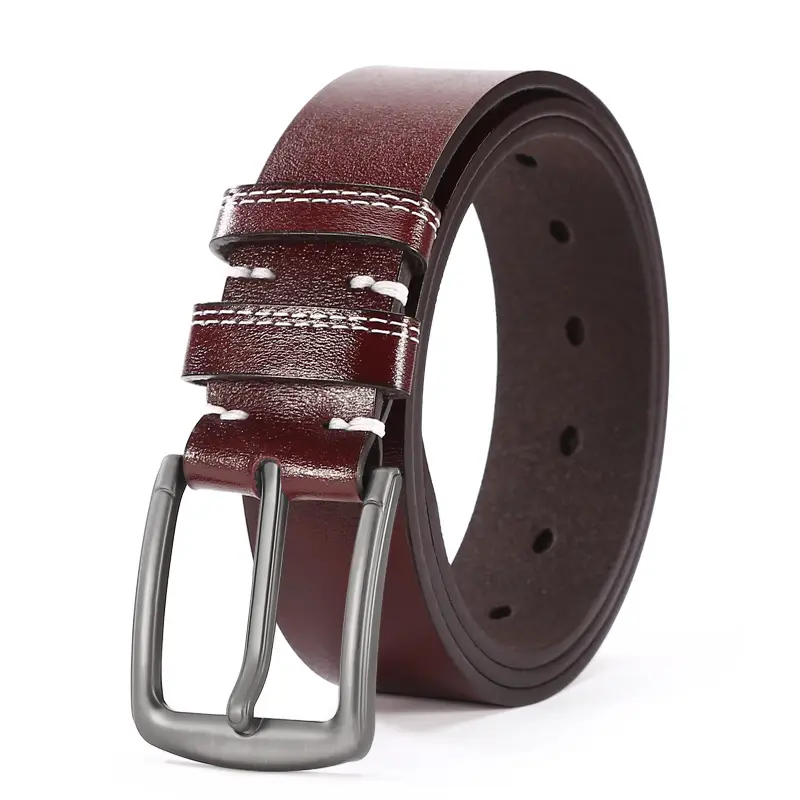 Men's Buckle Belt Silver Alloy Brown Leather Belt - Image 3
