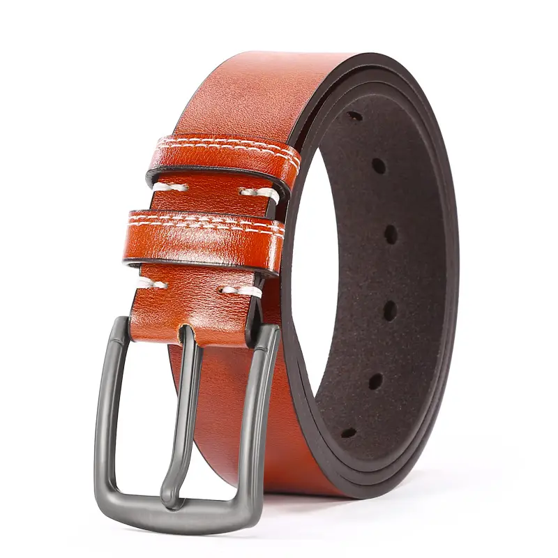 Men's Buckle Belt Silver Alloy Brown Leather Belt - Image 4