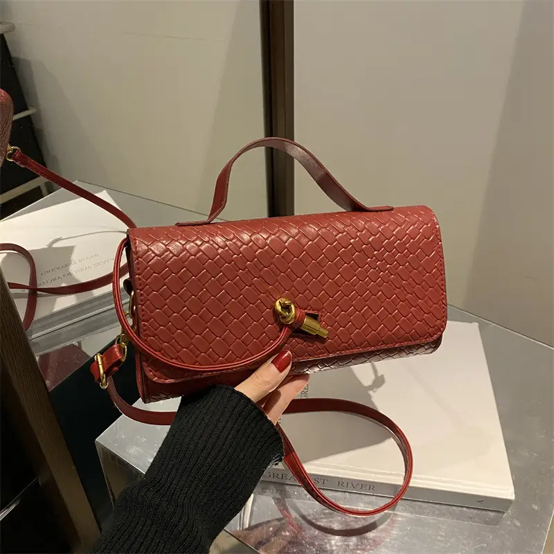 Black Woven Handbag for Women with Gold Plated Clasp