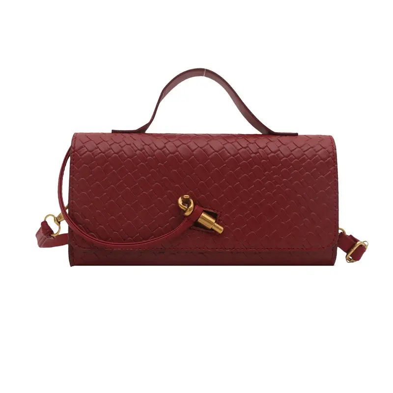 Black Woven Handbag for Women with Gold Plated Clasp