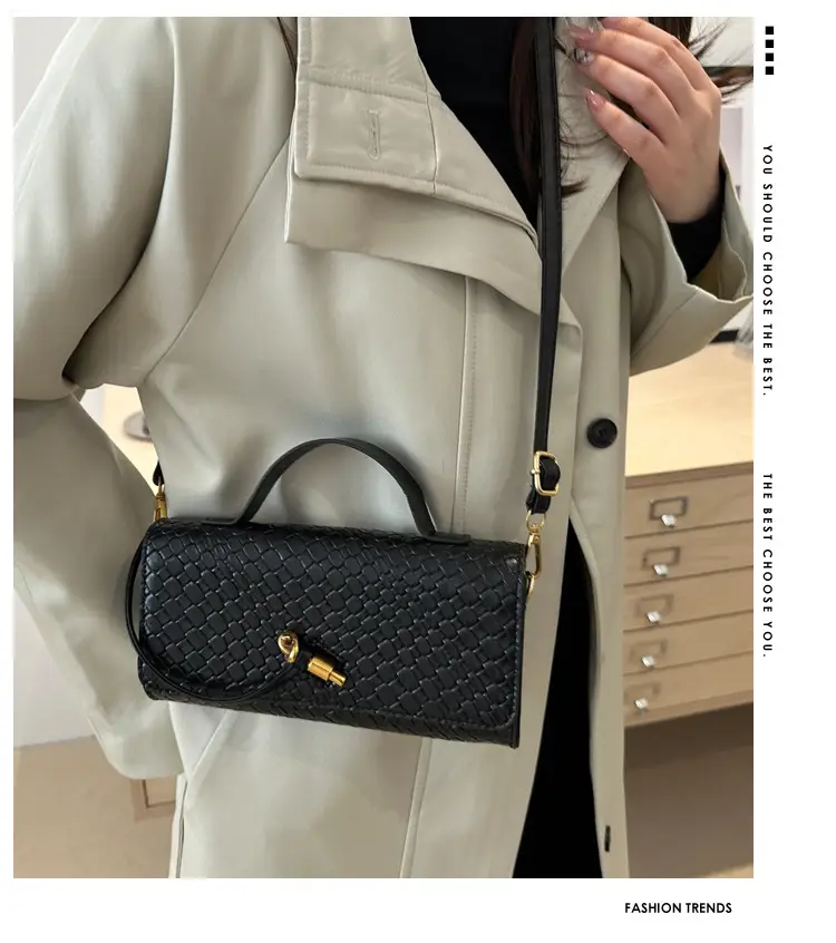 Black Woven Handbag for Women with Gold Plated Clasp — feature 2