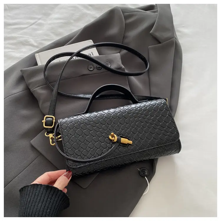 Black Woven Handbag for Women with Gold Plated Clasp — feature 20