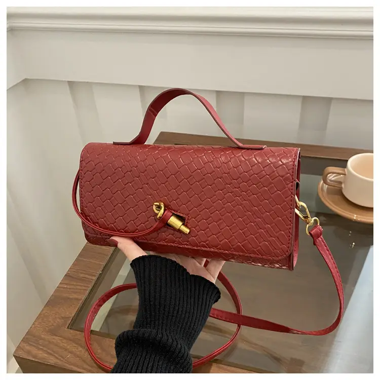 Black Woven Handbag for Women with Gold Plated Clasp