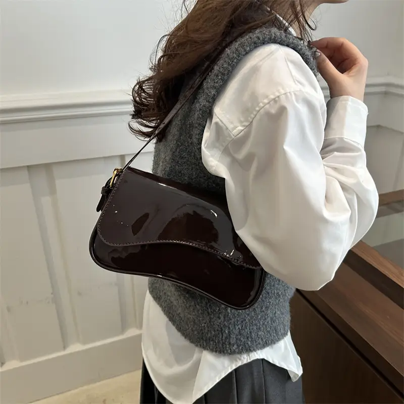Black Patent Leather Shoulder Bag for Women 2025 - Image 7