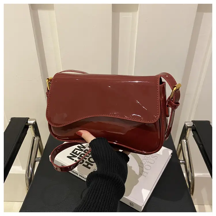 Black Patent Leather Shoulder Bag for Women 2025 - Image 4