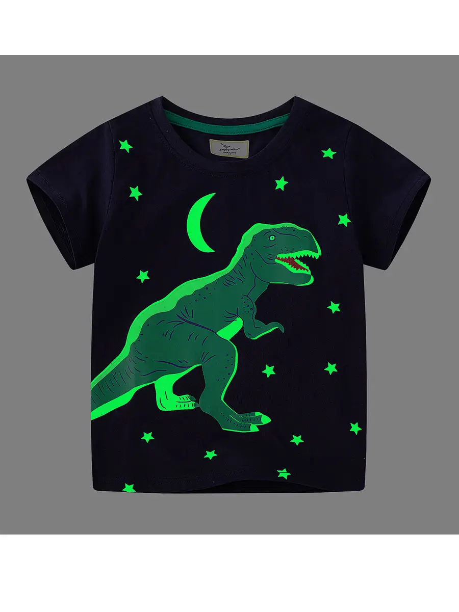 Kids T-Shirt Dark Blue Dinosaur Moon Star Print - Image 2