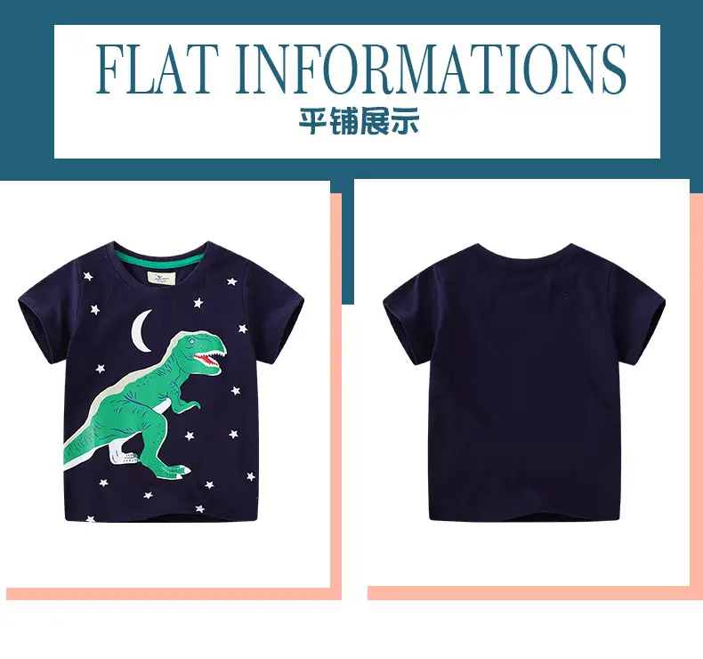 Kids T-Shirt Dark Blue Dinosaur Moon Star Print — feature 5