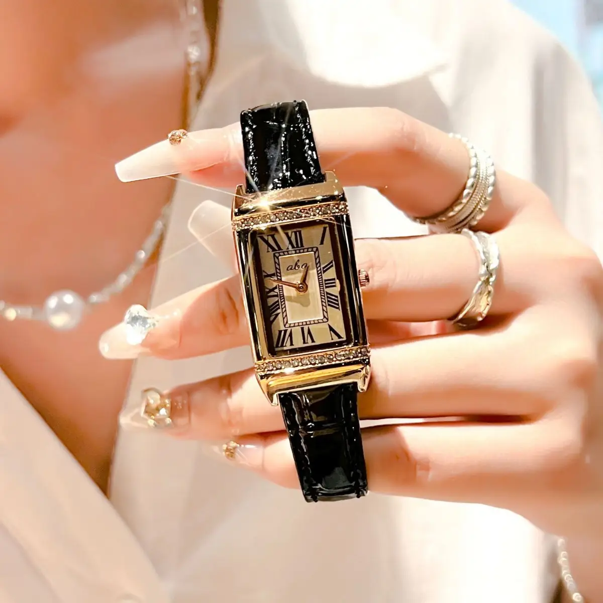 Women's Light Luxury Steel Belt Watch with Diamond Earring