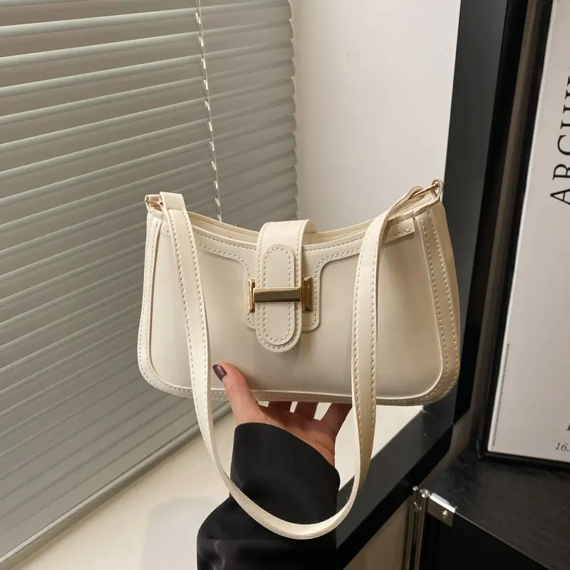 Black Textured Shoulder Bag with Gold Buckle